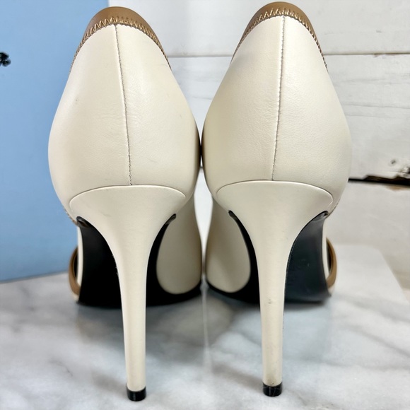 Lanvin Paris Ecru Leather D’Orsay Open Toe Stilettos - Picture 6 of 7